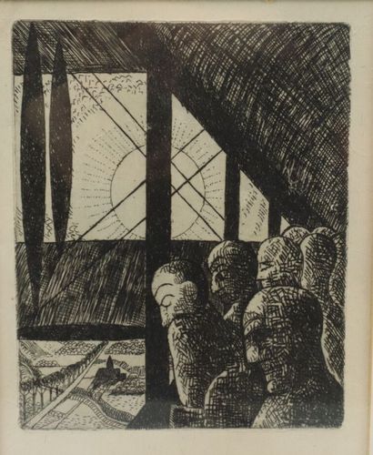  Attribué à Marcel GROMAIRE (1892-1971)
Composition aux personnages.
Gravure sur... Gazette Drouot