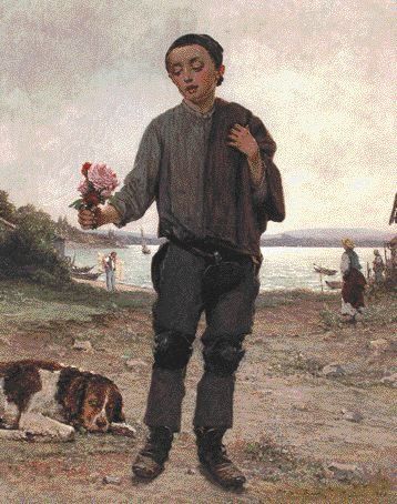 Victor CHAVET (1822-1906) « JEUNE PÊCHEUR AU BOUQUET DE ROSES » Huile sur toile,...