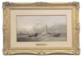 null WILLIAMSON H. (1820-1883). Le phare d'Eddystone. Huile sur toile signée et datée...