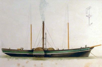 François ROUX (attribué à). Mixte à aubes. Dessin aquarellé inachevé. 28x43 cm.