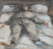 Romain SUZZONI "Homme allongé sur son lit" aquarelle sur papier, signée en bas au...