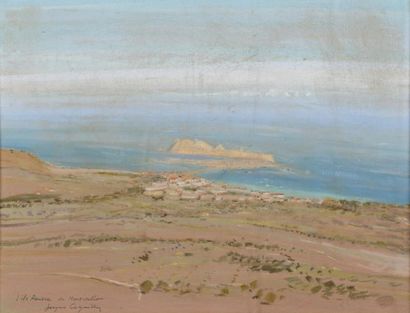 Jacques COQUILLAY (peintre de la Marine) "L'Ile Rousse de Monticello", pastel, signé...