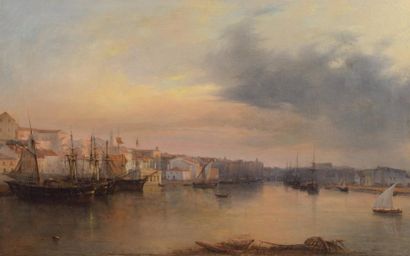 Charles GOUREAU (1797-XIXe siècle) "Le port de Sète" huile sur toile signée en bas...