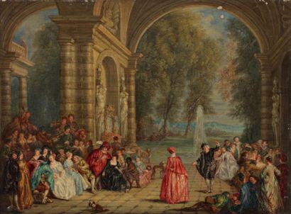 Rene Alexandre VERON (1826-1897), d'apres Watteau "Assemblée de personnages dans...