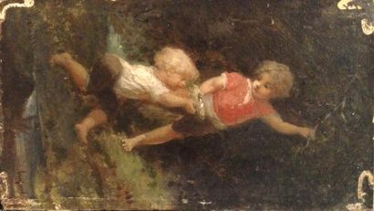 François Louis LANFANT DE METZ (1814-1892) «Jeunes garçons au nid d'oiseau» Huile...