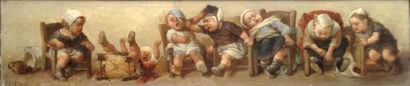 François Louis LANFANT DE METZ (1814-1892) «Jeunes enfants assis» Huile sur panneau,...