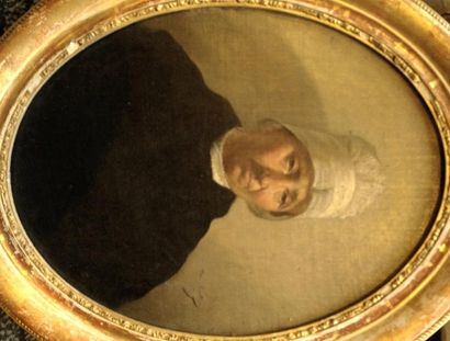 Charles Marie LHUILLIER (c.1824-1898) «Portrait d'une dame à la coiffe normande»...