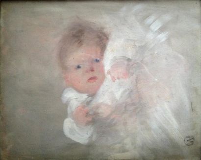 Raymond WOOG (1875) «Portrait d'un bébé» Huile sur panneau, monogrammée en bas à...