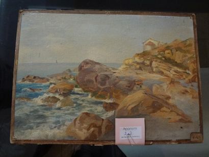 École FRANÇAISE de la fin du XIXe siècle "La côte rocheuse", Huile sur papier marouflé...