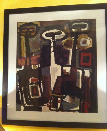 Raymond GUERRIER (1920-2002) «Composition à trois figures» Gouache sur papier signée....
