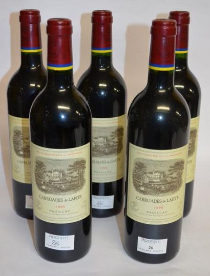 null 5 Bouteilles, Carruades de Lafitte Rothschild, 1999, second vin du Château Lafitte...