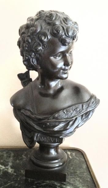 Raphaël FEBRARI (?-1928) «AMOUR» Buste en bronze, H. 45 cm