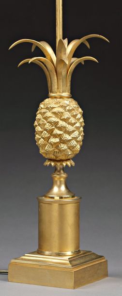 null Pied de lampe "Ananas" en bronze doré. Travail moderne. H. 68 cm