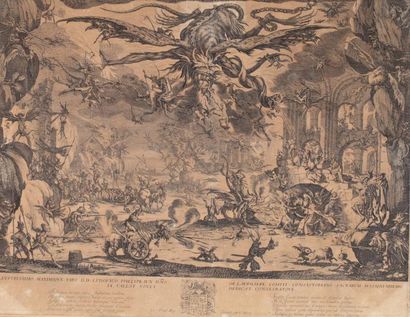 Jacques Callot (1592-1635) "La tentation de saint Antoine" Gravure en noir. Dim....