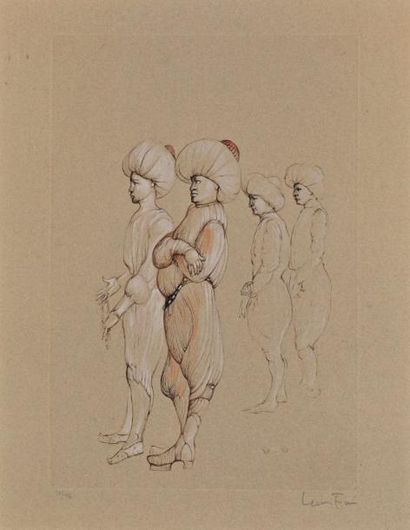 Léonor FINI (1908-1996) "Quatre personnages orientaux" Lithographie, signée en bas...