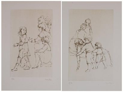 Léonor FINI (1908-1996) "Scènes avec des enfants" Deux pointes-sèches, signées en...
