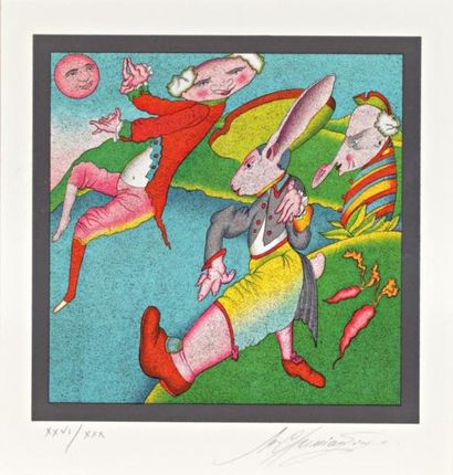 Mikhail CHEMIAKIN (1943) "Le lièvre de mars" Lithographie, signée en bas à droite,...