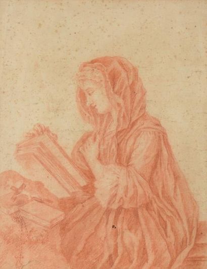 École FRANÇAISE du XVIIIe siècle «Portrait de Mme Helyot» Sanguine et estompe (petites...