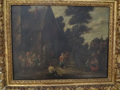 TENIERS David dit Le Jeune (Ecole de) (1610 - 1690) «La fête de village» Huile sur...