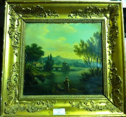 ECOLE FRANÇAISE ou ITALIENNE du XVIIIe siècle «Paysage animé» Dim.: 27 x 28,5 cm,...