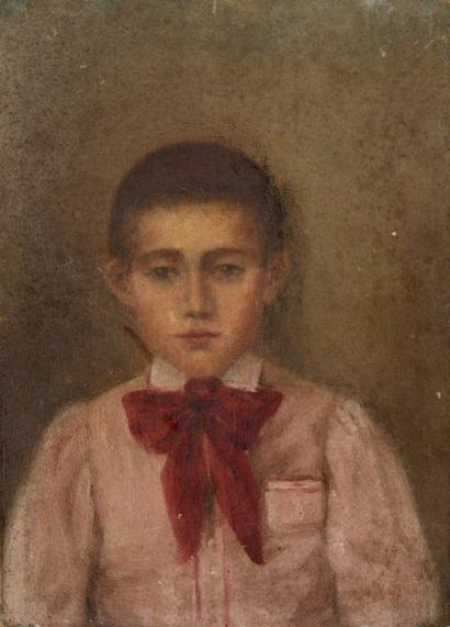 ECOLE FRANCAISE XIXe siècle «Portrait de jeune garçon» Huile sur panneau. Dim.: 22...