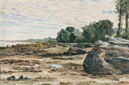 null « Paysage breton » Aquarelle Signée en bas à gauche, datée 1883 32 x 48,5 c...
