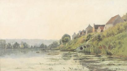 SAUZAY Adrien (1841-1928) « Bord de Seine à Sanois-sur-Seine » Huile sur toile Signée...