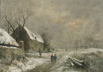 ROZIER Jules (1821-1882) « Paysage sous la neige » Huile sur toile Signée en bas...