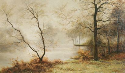 RIGOLOT Albert Gabriel (1862-1932) « Arbres au bord d'un étang » Huile sur toile...