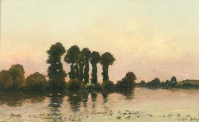 DELPY Hippolyte Camille (1842-1910) « Bords de l'Yonne » Huile sur panneau Signée...