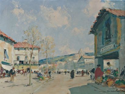 LECOMTE Paul-Émile (1877-1950) « Scène de marché » Huile sur toile Signée en bas...
