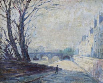 ALBERT LEBOURG (1849-1928) "Quai de Paris". Huile. Signé en bas à gauche. 23x29 ...