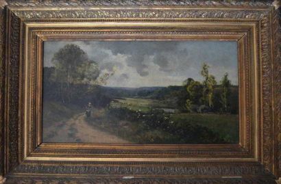 Pierre Ernest BALLUE (1855-1928) "Promeneuse" Huile sur toile, signée en bas à droite....