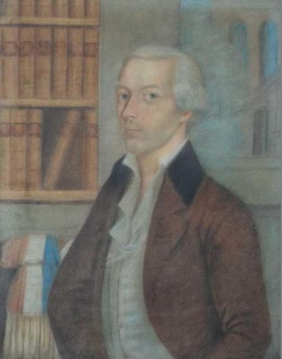 Ecole du XVIIIe "Portrait d'homme". Pastel. 60 x 46,5 cm (à vue)