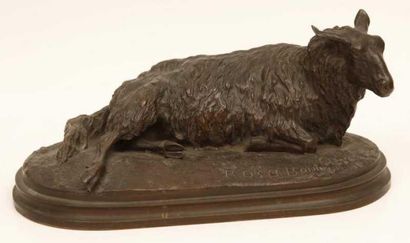 Rosa BONHEUR(1822-1899) «Brebis couchée», Belle épreuve en bronze à patine brun nuancé;...