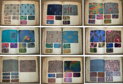 null Album d'échantillons, circa 1930, impression soie, fleurs, fruits, abstrait,...