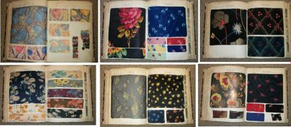 null Album d'échantillons, circa 1930, impression soie, velours, tramé métal, fleurs,...