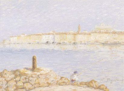 Auguste PEGURIER (1856-1936) "Pêcheurs à Saint-Tropez". Pastel signé en bas à droite....