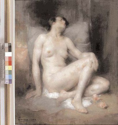 Adrien-Henri TANOUX (1865-1923) "Nu assoupi". Huile sur toile, signé en bas à gauche,...