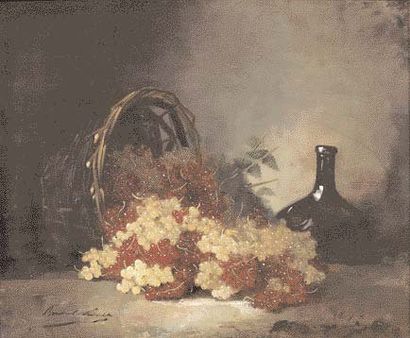 Alfred BRUNEL DE NEUVILLE (1852-1941) "Nature morte aux groseilles". Huile sur toile,...