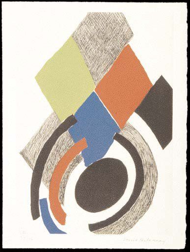 Sonia DELAUNAY (1885-1979) "Composition aux losanges". Effets de fusain, lithographie...