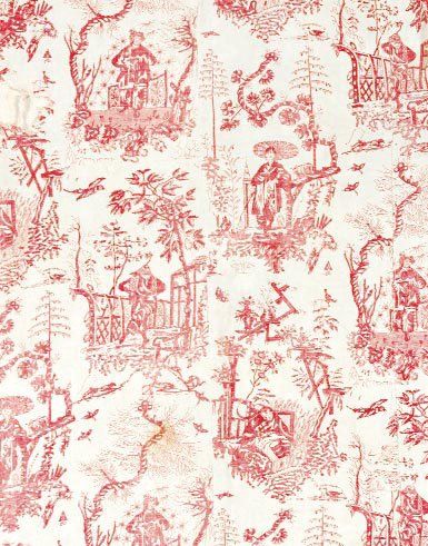 null Coton imprimé en rouge, à la planche, XVIIIe siècle, chinois et chinoise dans...