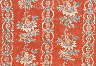 null Réunion de coton imprimé, XVIIIe siècle, indienne . fond blanc, décor de fleurs....