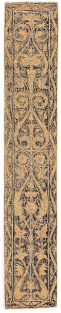 null Bandeau en velours vert, Italie, XVIe siècle, décor brodé en satin jaune, fil...