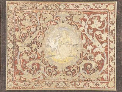null Orfroi, Italie, XVIe siècle, velours rouge, décor brodé en soie polychrome et...