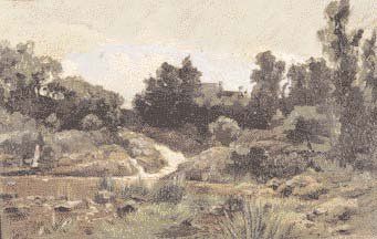 SAINTIN Jules Emile (1829-1894) « La petite cascade » Huile sur panneau, signée en...