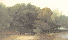 Paul HUET (1803-1869) « Chemin au bord de la forêt » Huile sur papier marouflé sur...