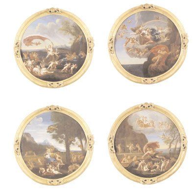 ALBANI Francesco (Ecole de) Bologne 1578 - id ; 1660 Ensemble de quatre tableaux...