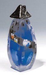 AGOSTHINO Fernando, né en 1959 "IMMEUBLE" Sculpture verticale en verre soufflé bleu...