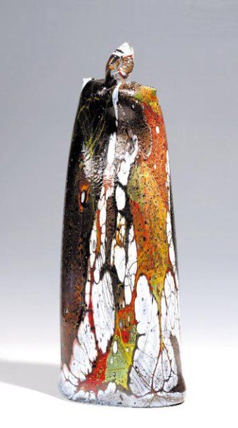UMBDENSTOCK Jean-Pierre (né en 1950) Sculpture en verre soufflé, décor émaillé en...